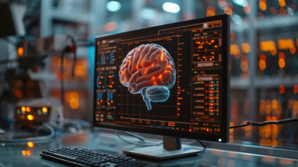 Schermo di computer che mostra un cervello umano